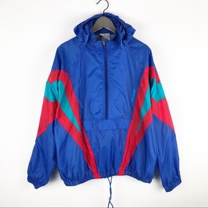 VTG 80s Adidas Half Zip Hooded Windbreaker Jacket